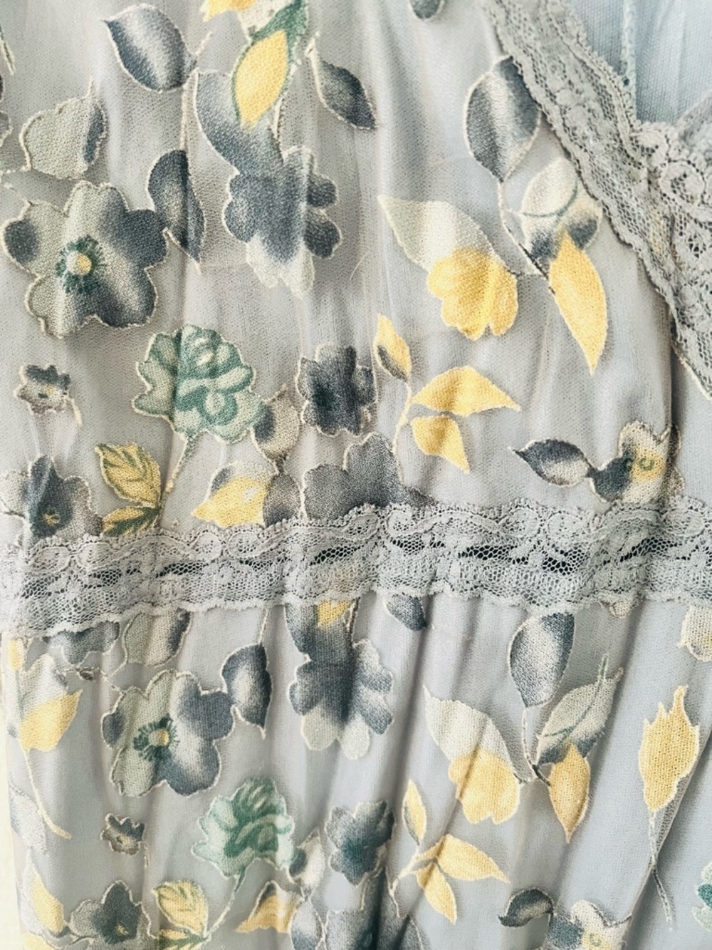 Vintage Y2K Blue Floral Embroidered Mesh Midi Dress Sz M Cottagecore Fairycore - Picture 6 of 11